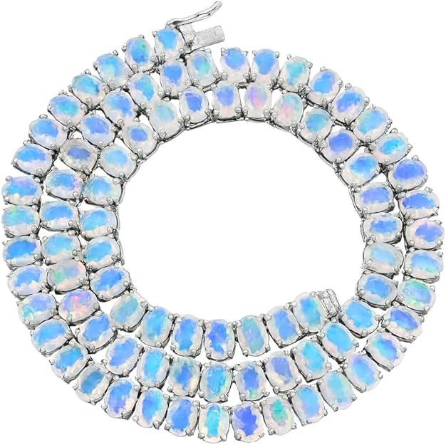 Natural Ethiopian Opal 7x5mm Oval Cut Tennis Necklace for Women in 925 Sterling Silver