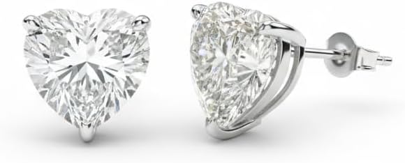 LUXURY 2 carat Diamond Earring Studs HEART SOLID 18k White GOLD Earrings Diamond Studs for women 6mm Heart Shaped Earrings Christmas Birthday Gifts for Wife present mom Mother inlaw HANDMADE